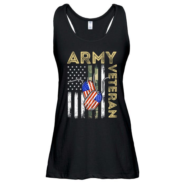 Vintage Army Veteran Day American Flag Ladies Essential Flowy Tank