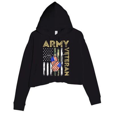 Vintage Army Veteran Day American Flag Crop Fleece Hoodie