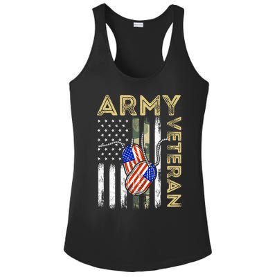 Vintage Army Veteran Day American Flag Ladies PosiCharge Competitor Racerback Tank