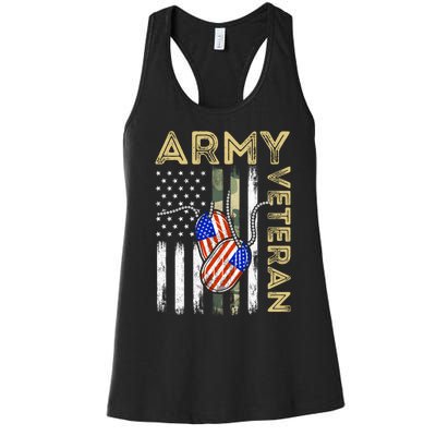 Vintage Army Veteran Day American Flag Women's Racerback Tank