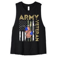 Vintage Army Veteran Day American Flag Women's Racerback Cropped Tank