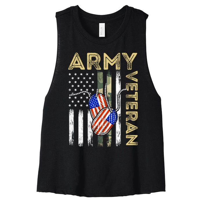 Vintage Army Veteran Day American Flag Women's Racerback Cropped Tank