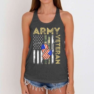 Vintage Army Veteran Day American Flag Women's Knotted Racerback Tank