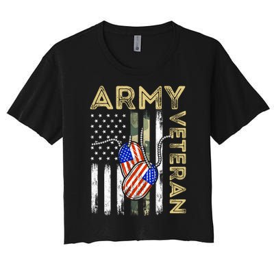 Vintage Army Veteran Day American Flag Women's Crop Top Tee