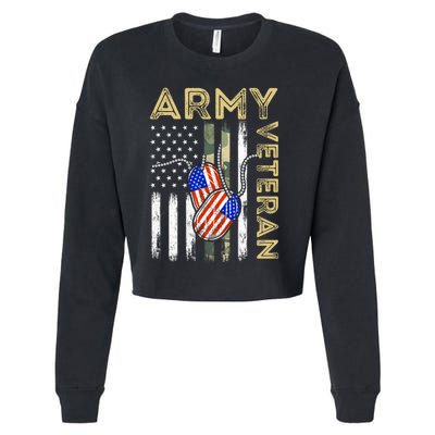 Vintage Army Veteran Day American Flag Cropped Pullover Crew