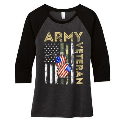 Vintage Army Veteran Day American Flag Women's Tri-Blend 3/4-Sleeve Raglan Shirt