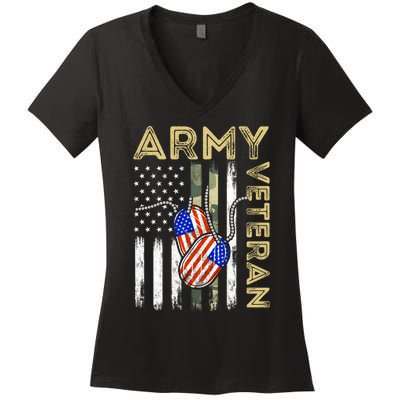 Vintage Army Veteran Day American Flag Women's V-Neck T-Shirt