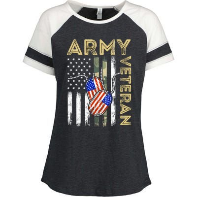 Vintage Army Veteran Day American Flag Enza Ladies Jersey Colorblock Tee