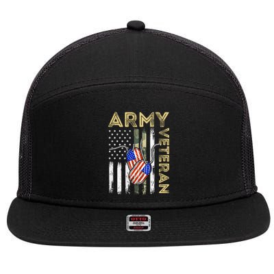 Vintage Army Veteran Day American Flag 7 Panel Mesh Trucker Snapback Hat