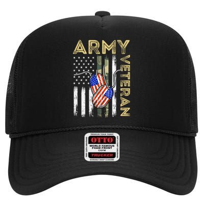 Vintage Army Veteran Day American Flag High Crown Mesh Back Trucker Hat