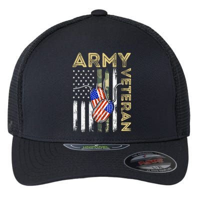 Vintage Army Veteran Day American Flag Flexfit Unipanel Trucker Cap