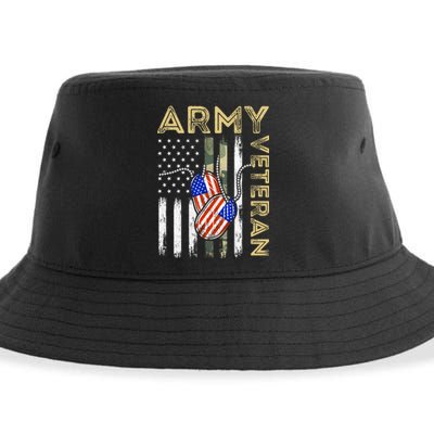 Vintage Army Veteran Day American Flag Sustainable Bucket Hat