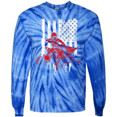 Vintage AllTerrain Vehicles Four Wheeler ATV American Flag Tie-Dye Long Sleeve Shirt