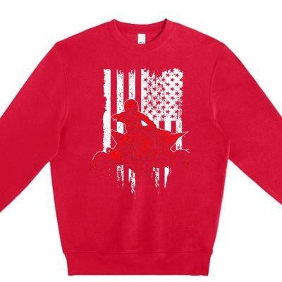 Vintage AllTerrain Vehicles Four Wheeler ATV American Flag Premium Crewneck Sweatshirt