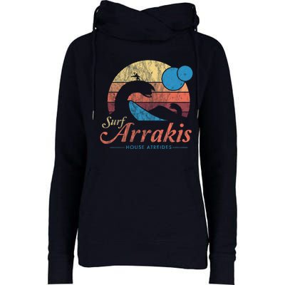 Visit Arrakis Vintage Distressed Surf Dune Sci Fi Womens Funnel Neck Pullover Hood