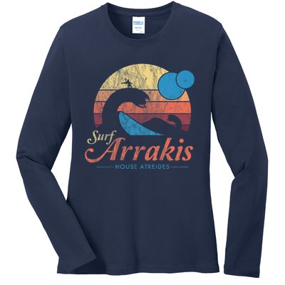 Visit Arrakis Vintage Distressed Surf Dune Sci Fi Ladies Long Sleeve Shirt