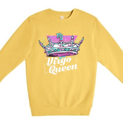 Vaporwave Aesthetics Virgo Queen Crown Zodiac Sign Gift Premium Crewneck Sweatshirt