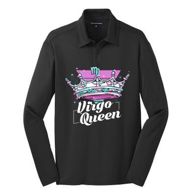 Vaporwave Aesthetics Virgo Queen Crown Zodiac Sign Gift Silk Touch Performance Long Sleeve Polo