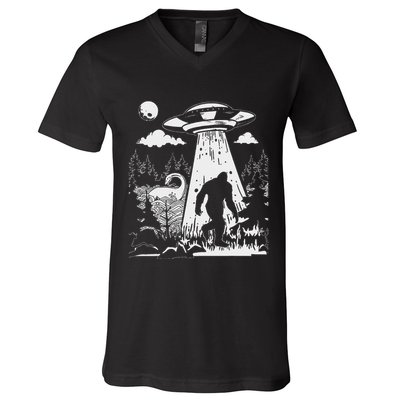 Vintage Alien With Bigfoot & Loch Ness Monster Cryptozoology V-Neck T-Shirt
