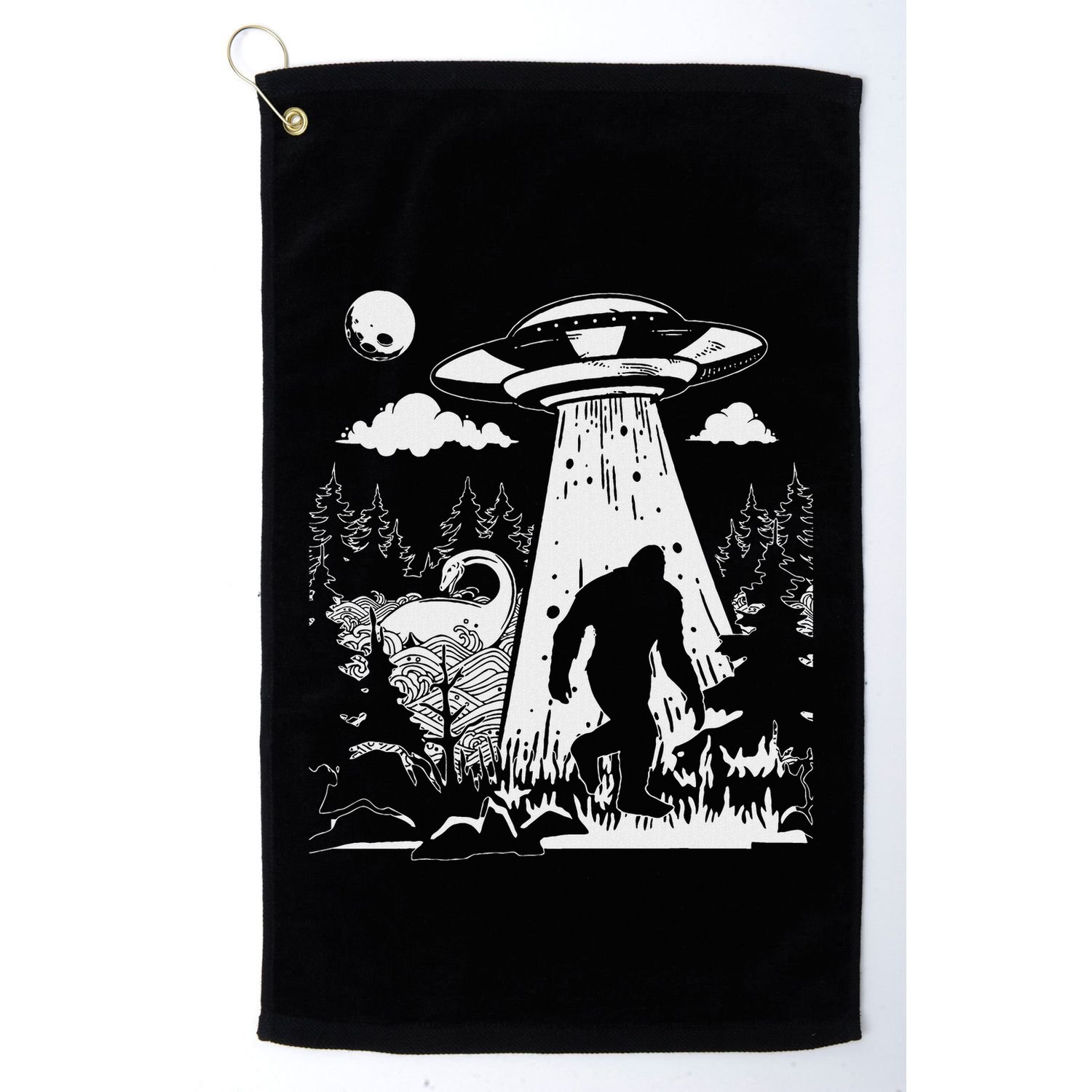 Vintage Alien With Bigfoot & Loch Ness Monster Cryptozoology Golf Towel