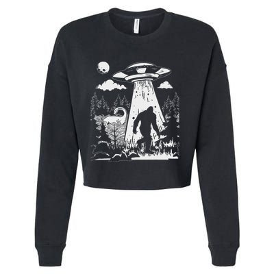 Vintage Alien With Bigfoot & Loch Ness Monster Cryptozoology Cropped Pullover Crew