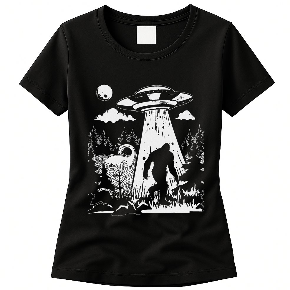 Vintage Alien With Bigfoot & Loch Ness Monster Cryptozoology Womens T-Shirt