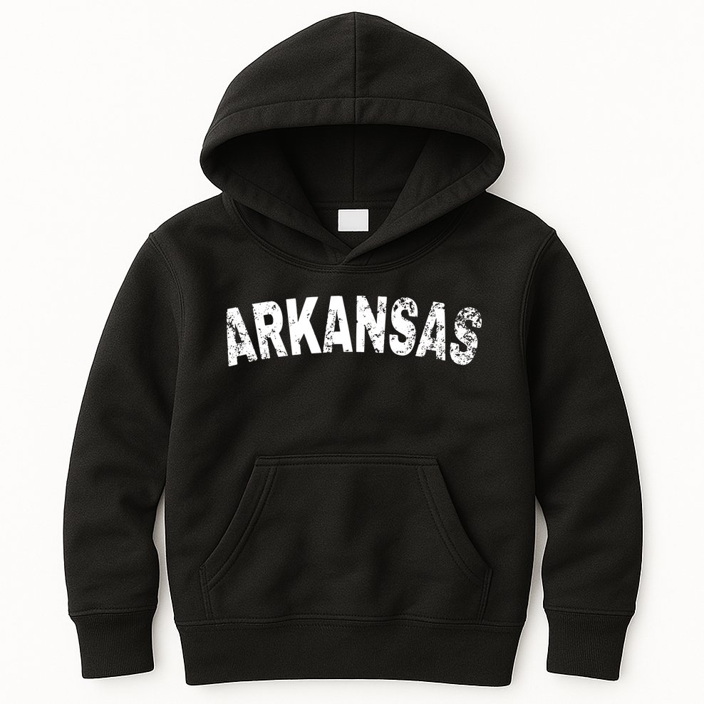 Vintage Arkansas White Text Kids Hoodie