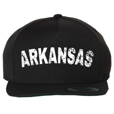 Vintage Arkansas White Text Wool Snapback Cap