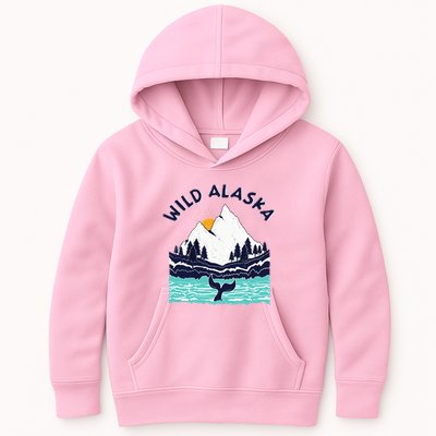 Vintage Alaska Wild Landscape Humpback Whale Kids Hoodie