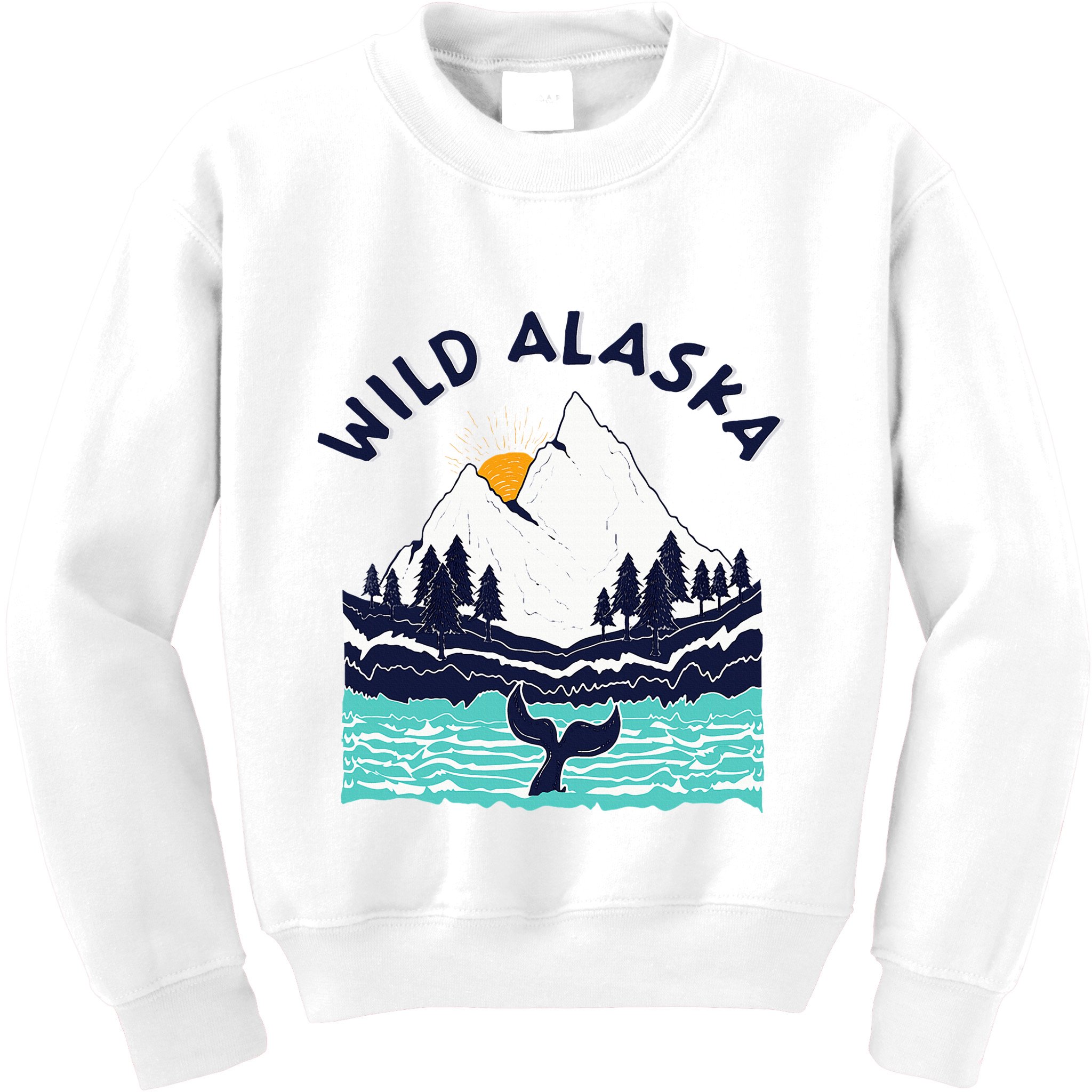 Vintage Alaska Wild Landscape Humpback Whale Kids Sweatshirt