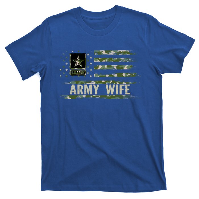 Vintage Army Wife With Camo American Flag For Veteran Gift T-Shirt