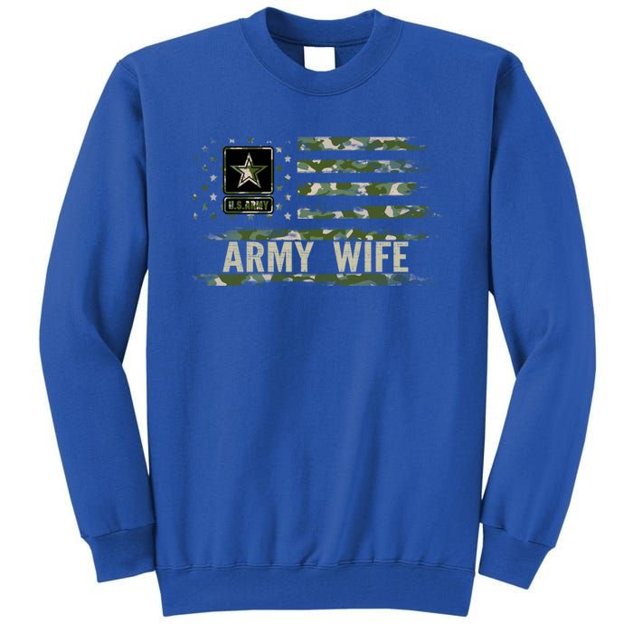 Vintage Army Wife With Camo American Flag For Veteran Gift Tall Sweatshirt