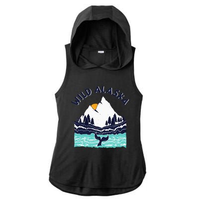 Vintage Alaska Wild Landscape Humpback Whale Ladies PosiCharge Tri-Blend Wicking Draft Hoodie Tank