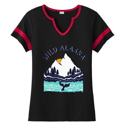 Vintage Alaska Wild Landscape Humpback Whale Ladies Halftime Notch Neck Tee