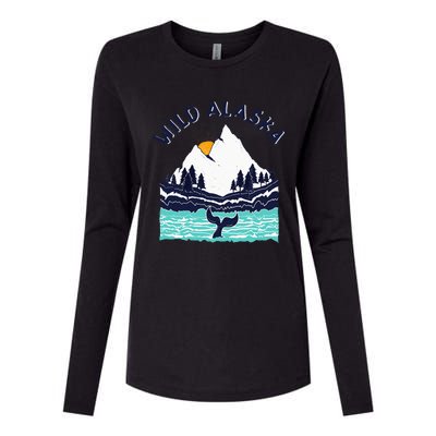 Vintage Alaska Wild Landscape Humpback Whale Womens Cotton Relaxed Long Sleeve T-Shirt