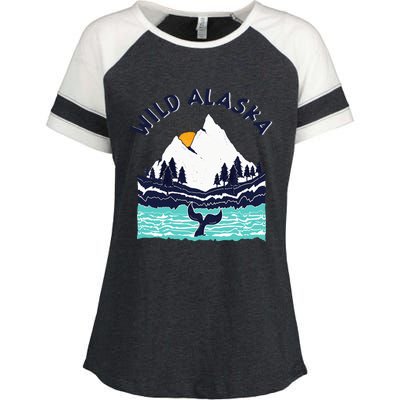 Vintage Alaska Wild Landscape Humpback Whale Enza Ladies Jersey Colorblock Tee