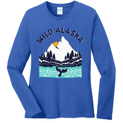 Vintage Alaska Wild Landscape Humpback Whale Ladies Long Sleeve Shirt