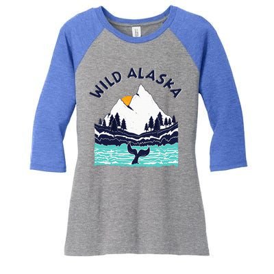 Vintage Alaska Wild Landscape Humpback Whale Women's Tri-Blend 3/4-Sleeve Raglan Shirt