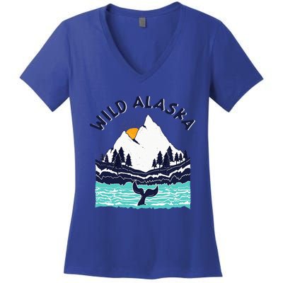 Vintage Alaska Wild Landscape Humpback Whale Women's V-Neck T-Shirt