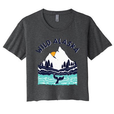 Vintage Alaska Wild Landscape Humpback Whale Women's Crop Top Tee