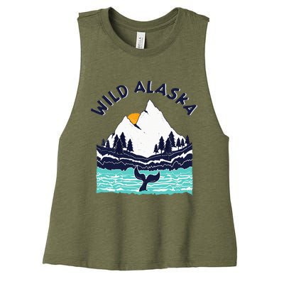 Vintage Alaska Wild Landscape Humpback Whale Women's Racerback Cropped Tank