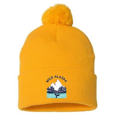 Vintage Alaska Wild Landscape Humpback Whale Pom Pom 12in Knit Beanie