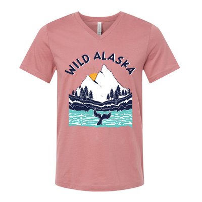 Vintage Alaska Wild Landscape Humpback Whale V-Neck T-Shirt