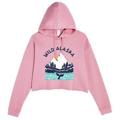 Vintage Alaska Wild Landscape Humpback Whale Crop Fleece Hoodie