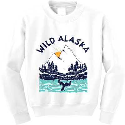 Vintage Alaska Wild Landscape Humpback Whale Kids Sweatshirt