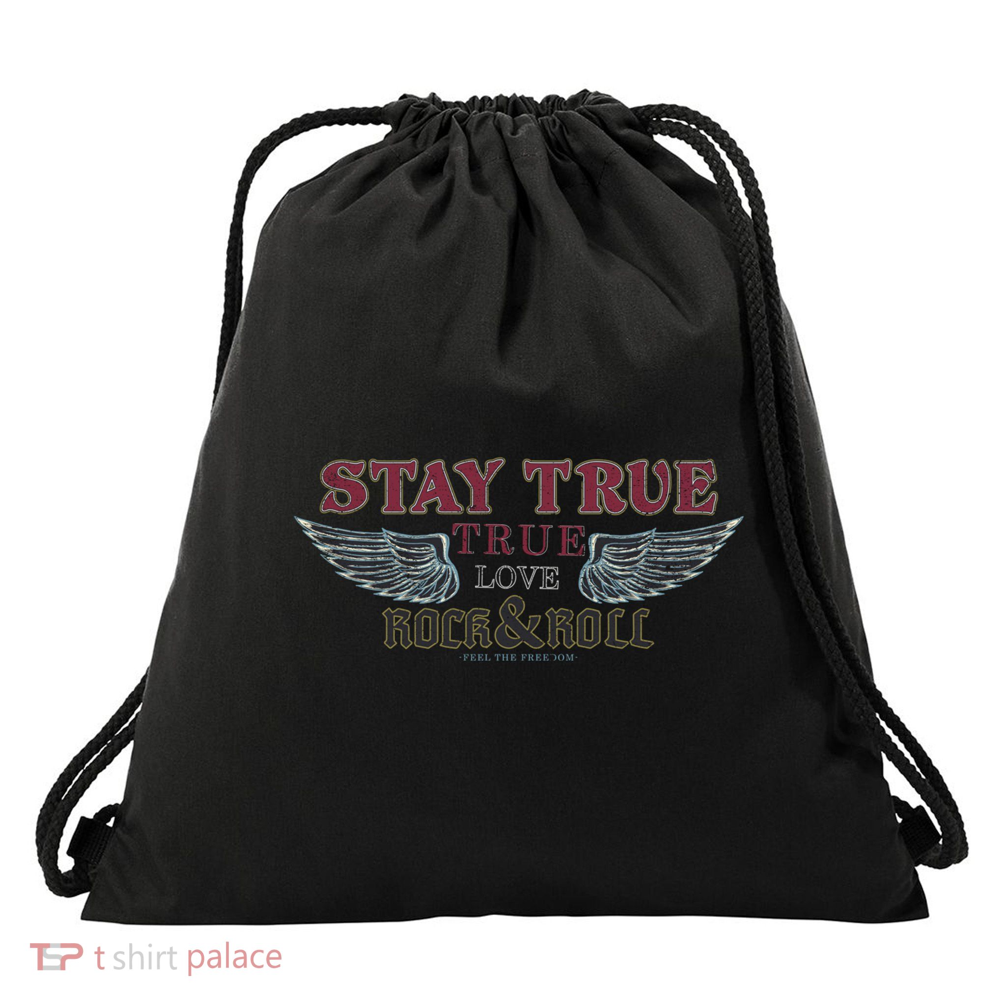 Vintage Angle Wings Stay True Feel Freedom Rock And Roll Gift Drawstring Bag