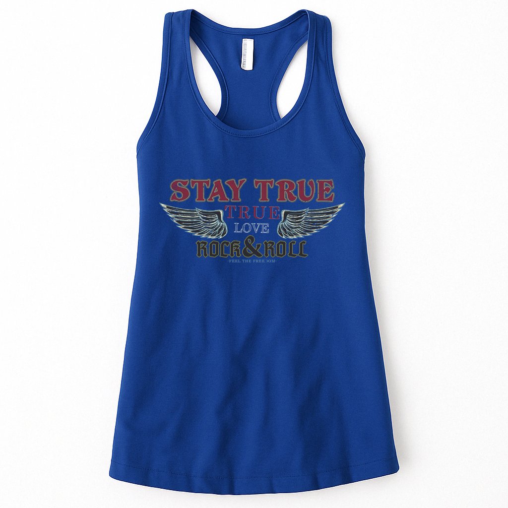 Vintage Angle Wings Stay True Feel Freedom Rock And Roll Gift Womens Tank Top