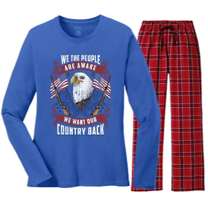 Vintage Americans Want Our Country Back Fight Freedom Usa Funny Gift Women's Long Sleeve Flannel Pajama Set 