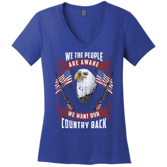 Vintage Americans Want Our Country Back Fight Freedom Usa Funny Gift Women's V-Neck T-Shirt