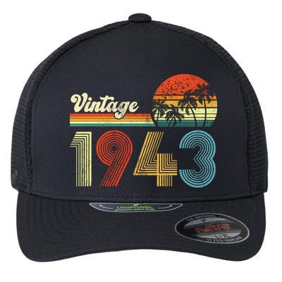 Vintage Birthday 1943 Retro Sunset Mom dad Gift 80th Birthday Flexfit Unipanel Trucker Cap